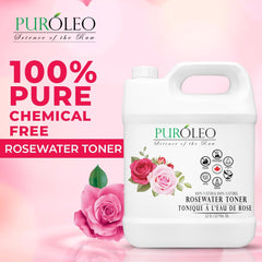 PURÓLEO Rose Water with rose petals highlighting natural fragrance.