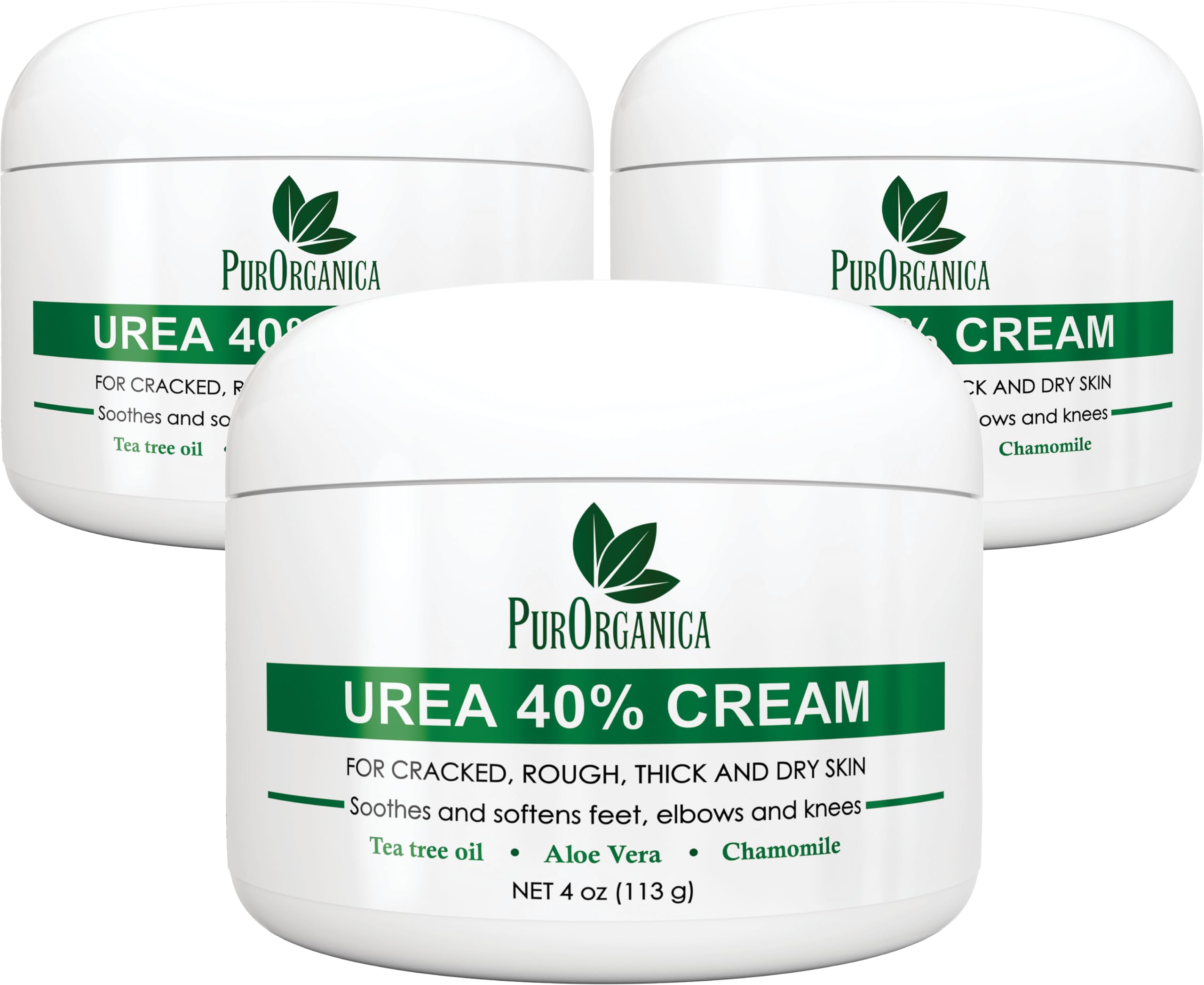PurOrganica Urea 40% Foot Cream bottle in a 3-pack for smoother heels.