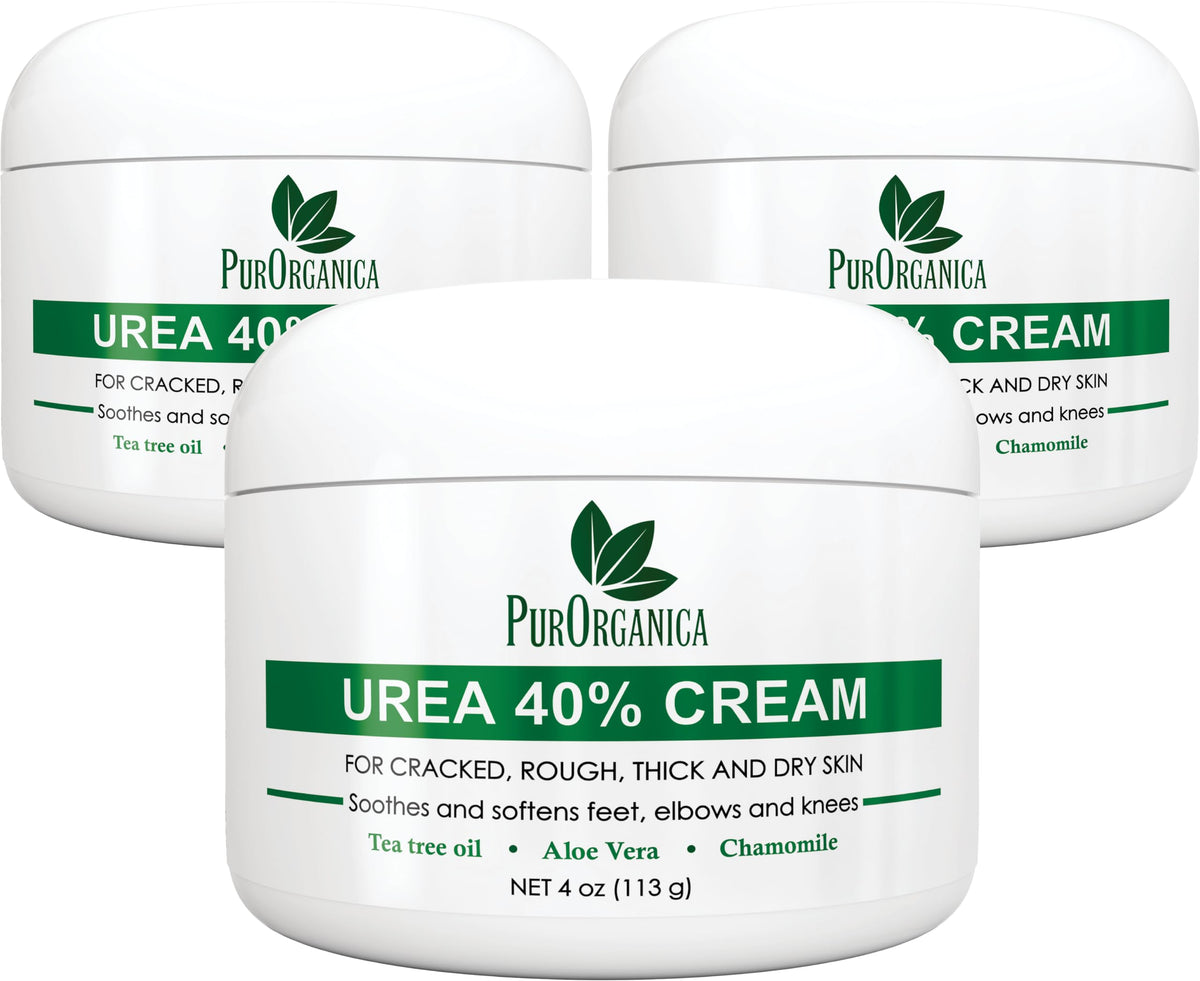 PurOrganica Urea 40% Foot Cream bottle in a 3-pack for smoother heels.