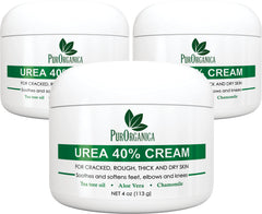 PurOrganica Urea 40% Foot Cream bottle in a 3-pack for smoother heels.