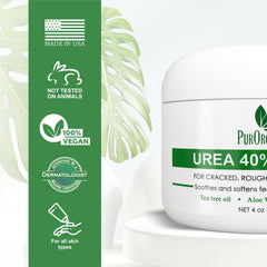 PurOrganica Urea 40% Foot Cream applied to foot for exfoliation and repair.