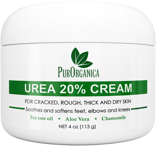 PurOrganica Urea 20% foot cream application for hydrated feet.