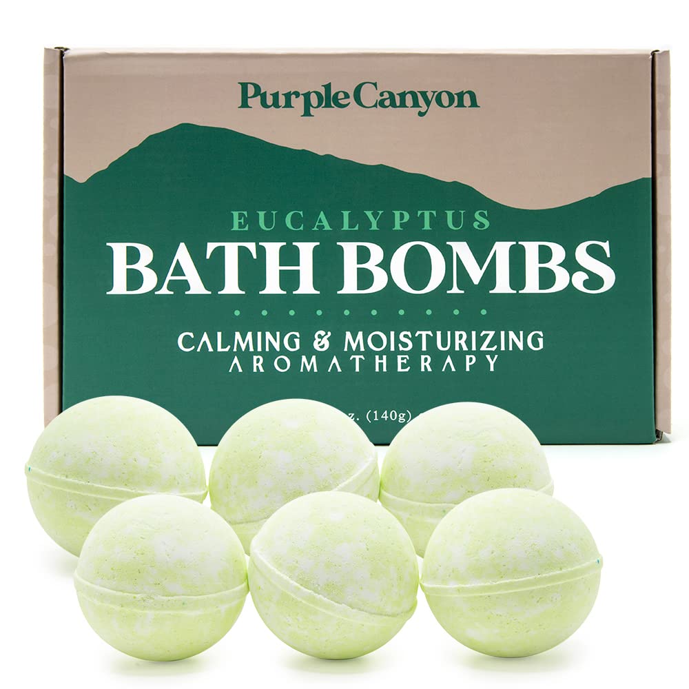 Purple Canyon eucalyptus bath bombs set of six, ideal for gifting and relaxing baths.