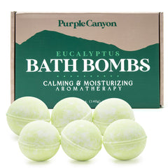 Purple Canyon eucalyptus bath bombs set of six, ideal for gifting and relaxing baths.