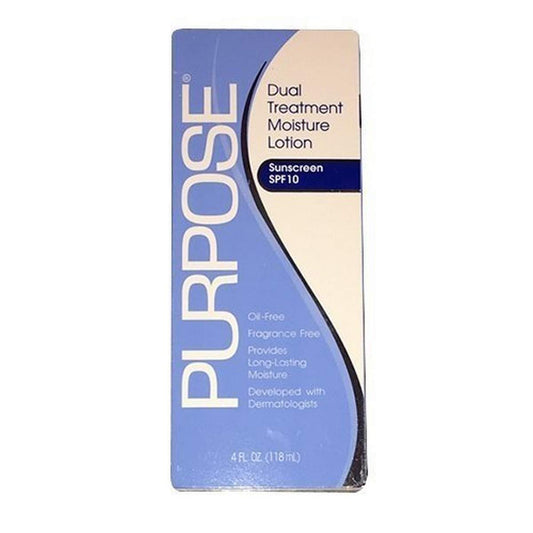 Purpose Dual Treatment Moisture Lotion SPF 10 bottle delivers daily hydration and protection.