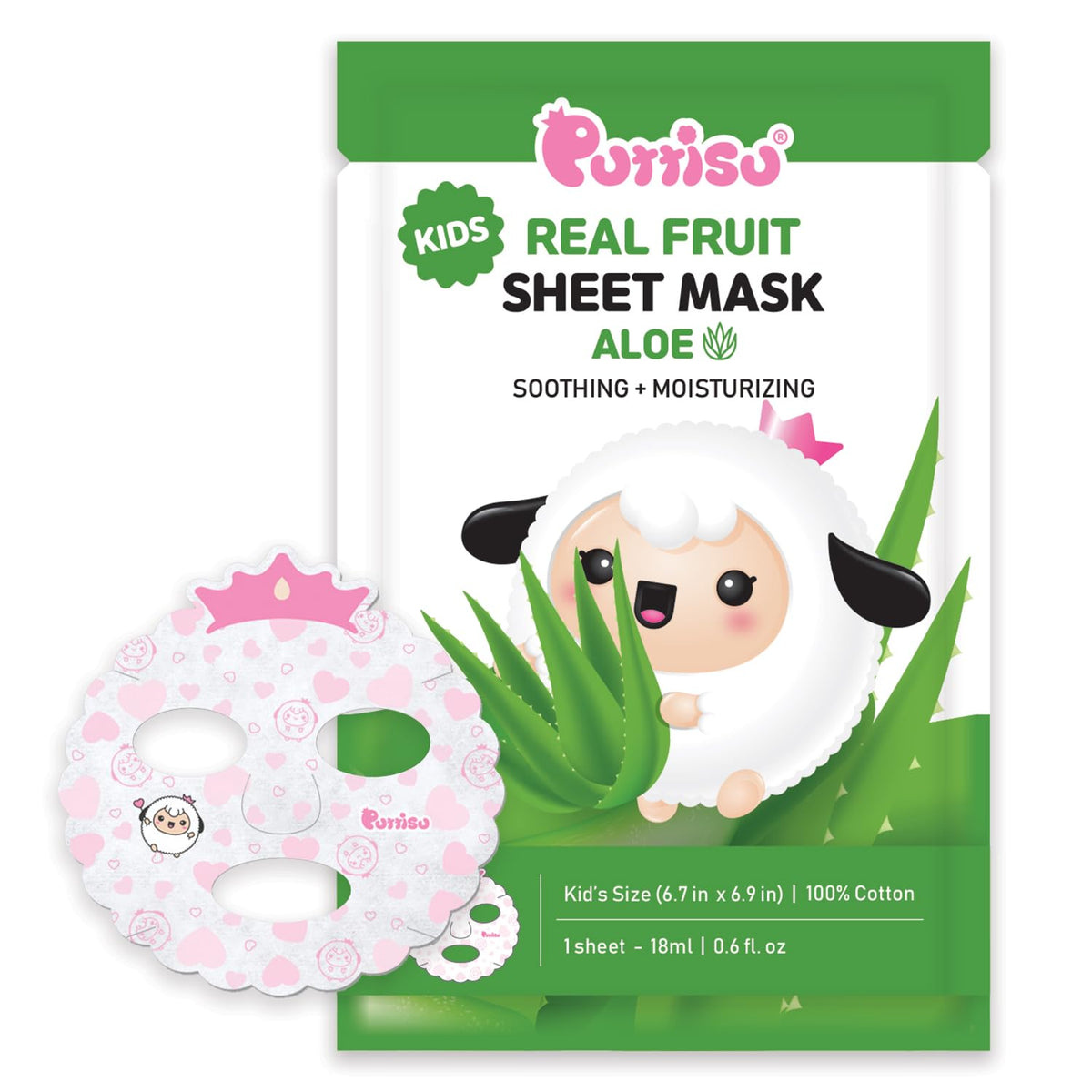Puttisu real fruit mask packaging with aloe, ideal for gentle kids skincare.