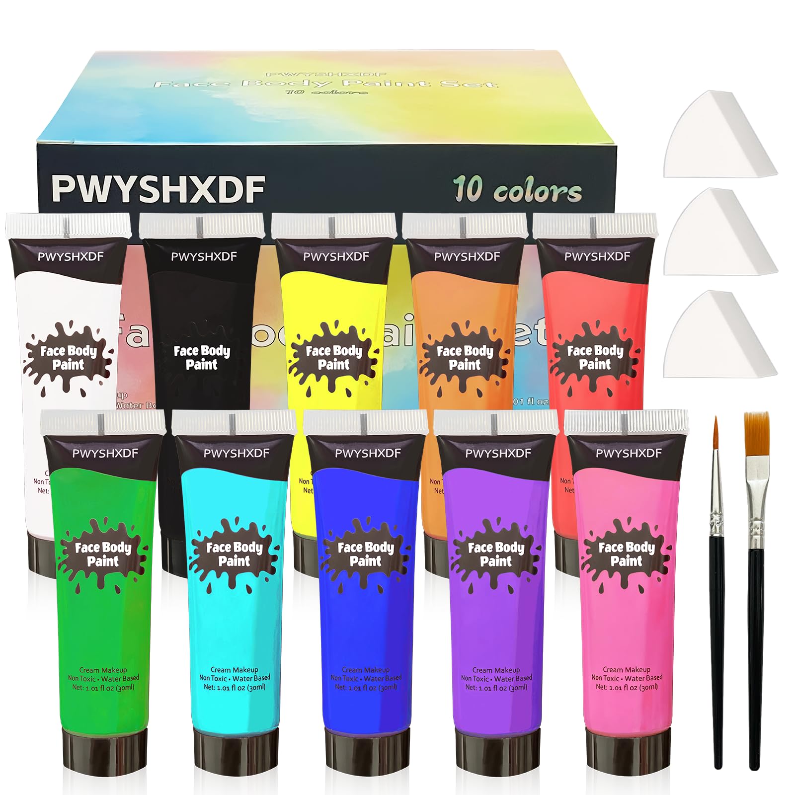 PWYSHXDF 10 colors face body paint set with vibrant, skin-safe pigments for bold looks.
