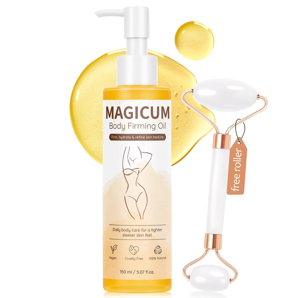 QAH Magic Body Firming Oil bottle with massage roller for deeper hydration