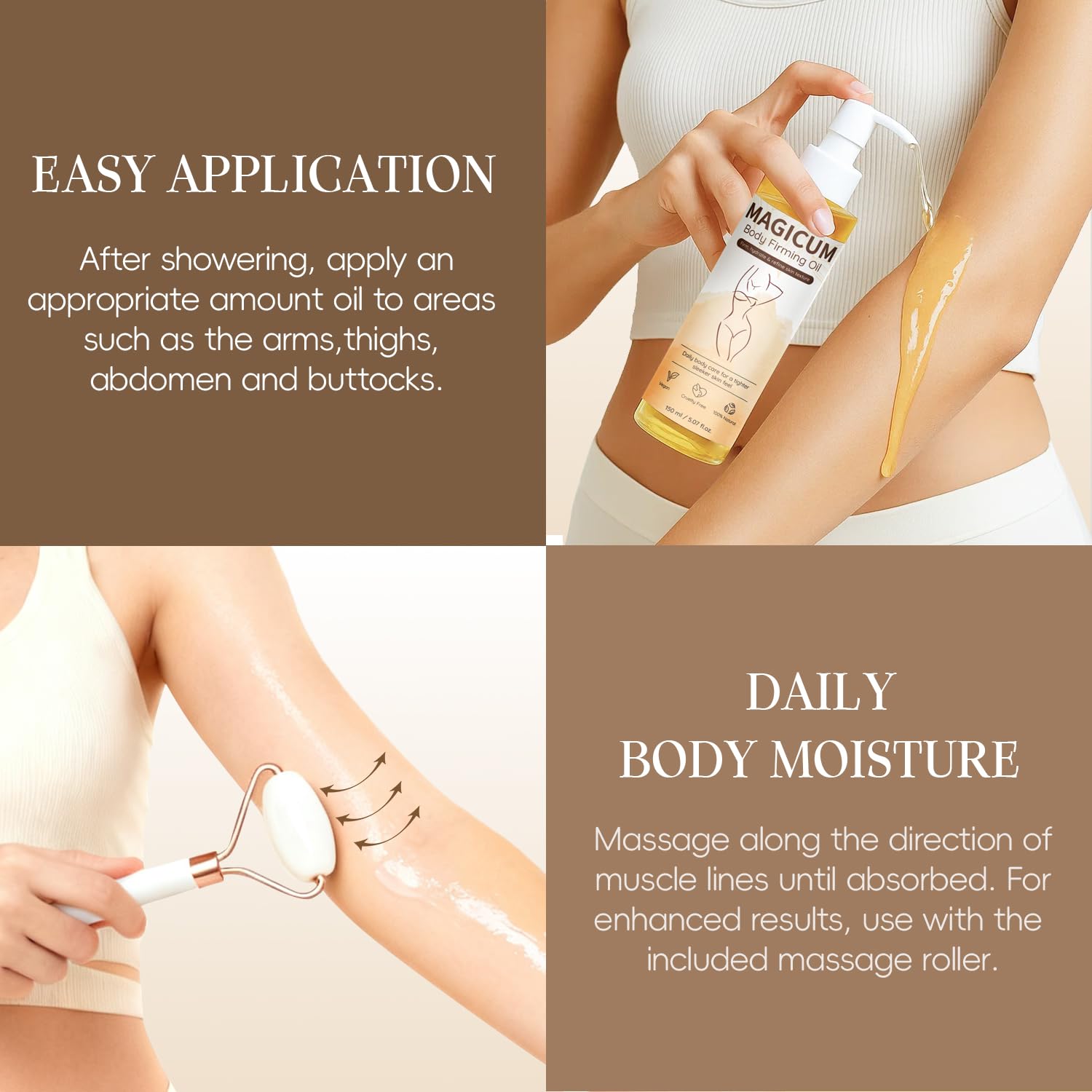 QAH Magic Body Firming Oil gives a gentle glow after use