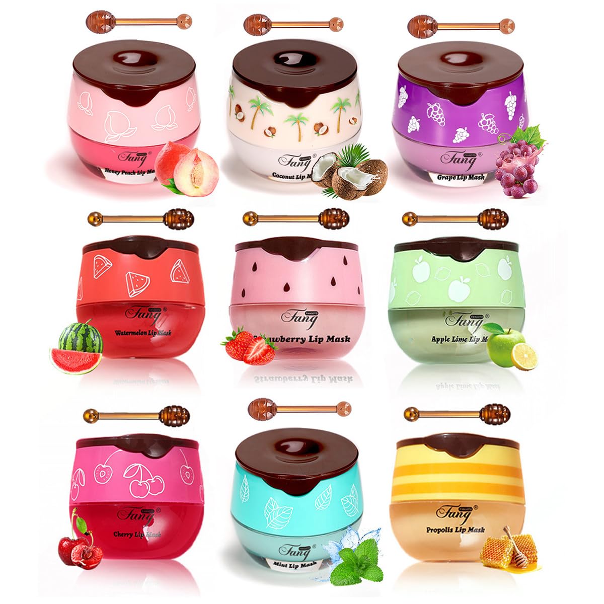 QBPPSSRY lip balm sleeping mask front packaging with fruity flavors for overnight hydration