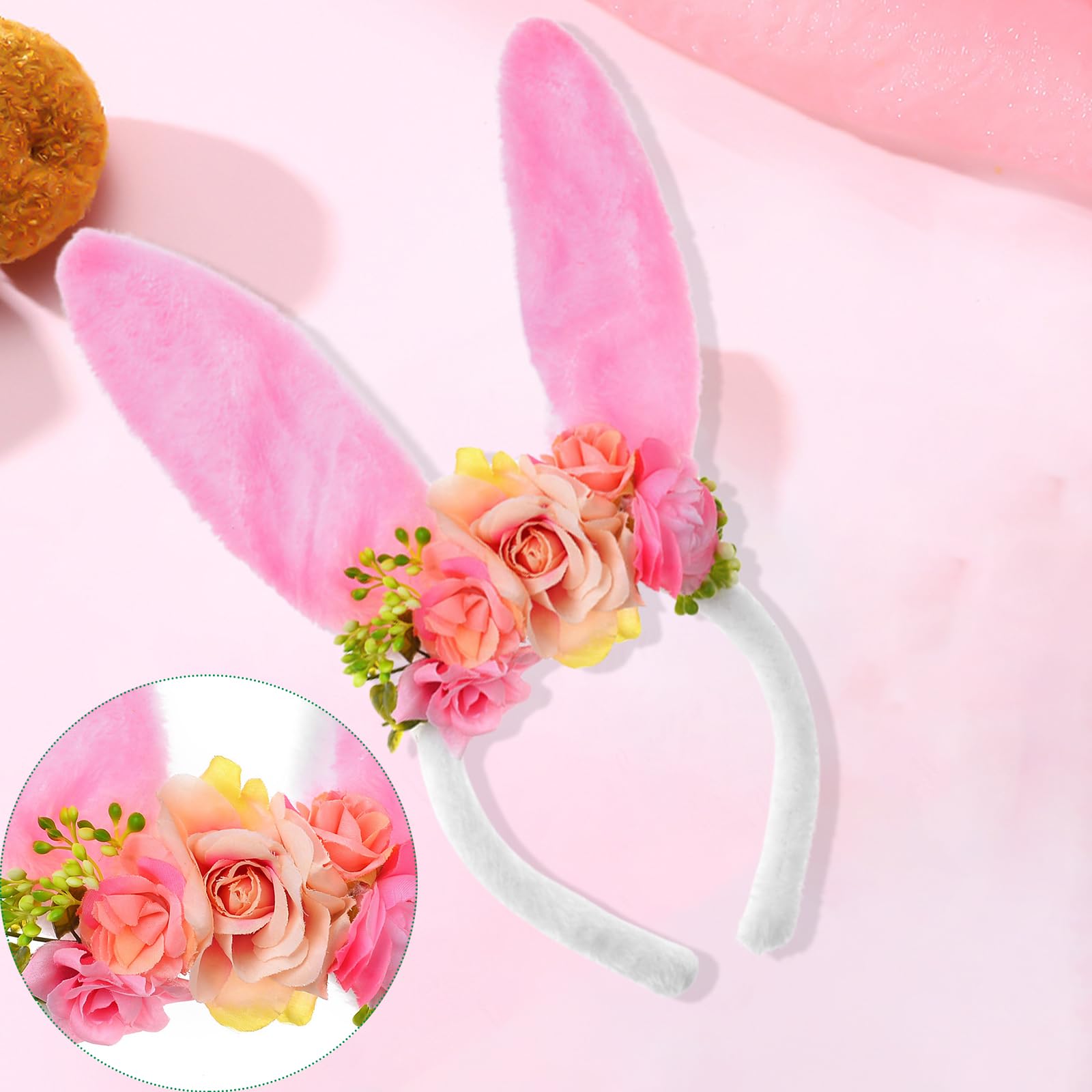 QDTK Easter flower crown headband seen from the side, playful party look.