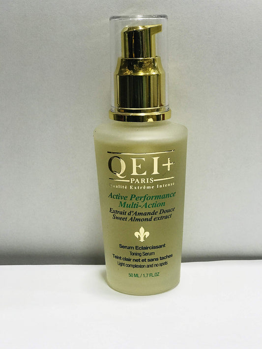QEI+ PARIS Active Serum close-up texture showing almond oil glow.