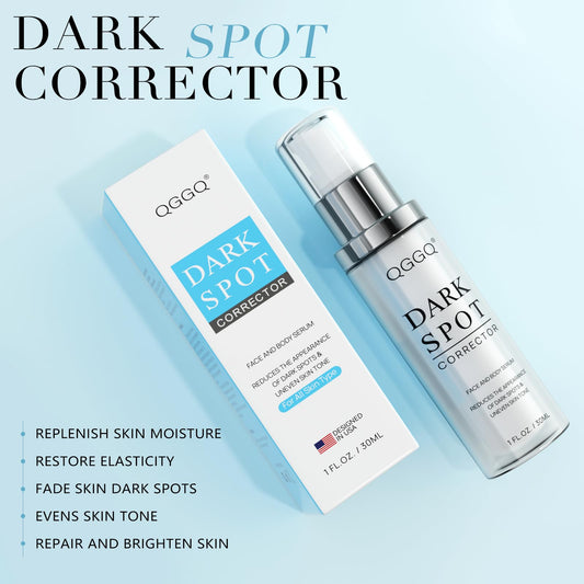 Close-up of QGGQ Dark Spot Serum bottle highlighting premium formula