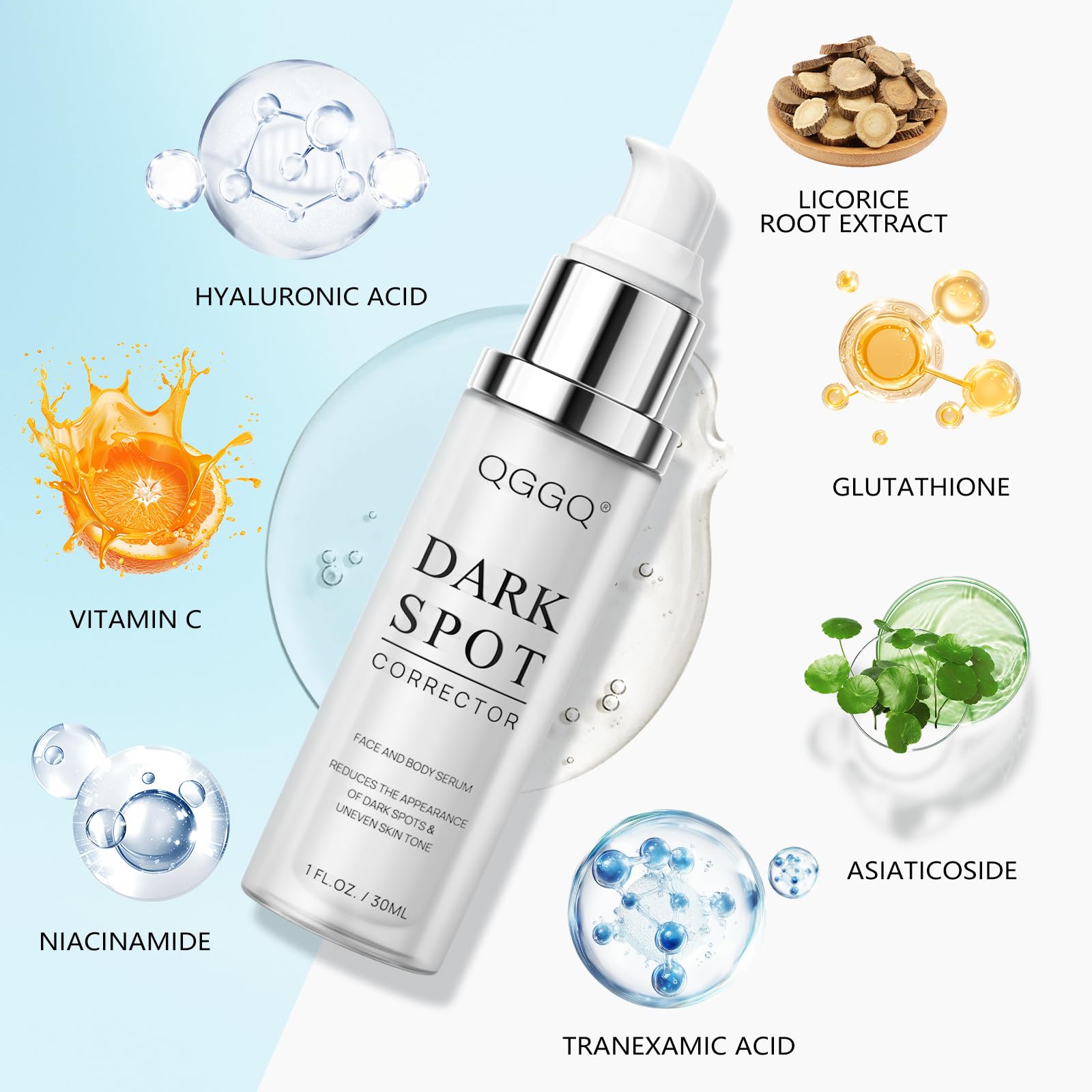 Texture swirl of QGGQ Dark Spot Serum shows lightweight hydration