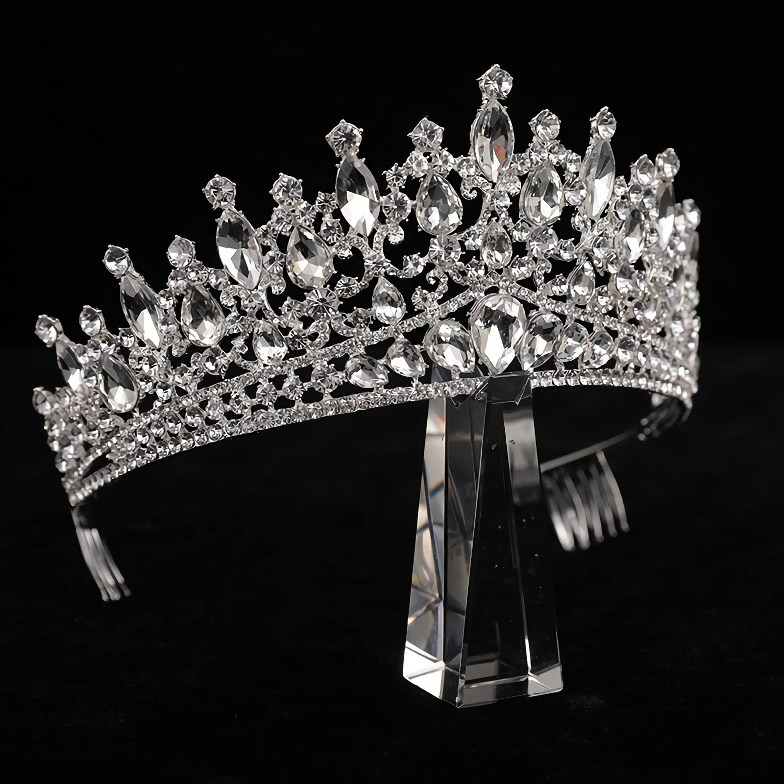 QIAIYALA silver crown ideal for cosplay, proms, and stage performances.