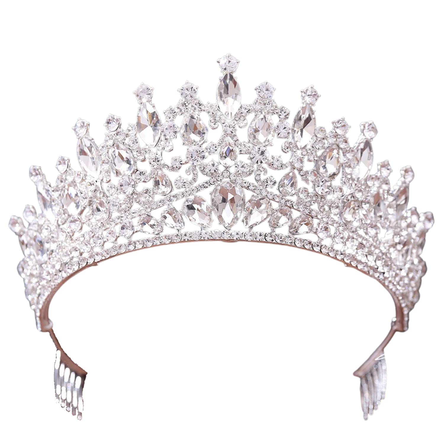QIAIYALA tiara with silver rhinestones for wedding sparkle and elegance.