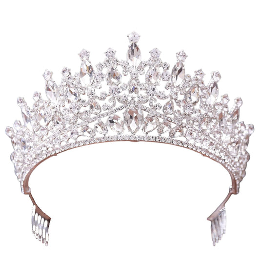 QIAIYALA tiara with silver rhinestones for wedding sparkle and elegance.