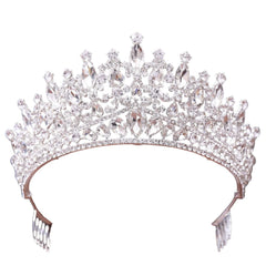 QIAIYALA tiara with silver rhinestones for wedding sparkle and elegance.