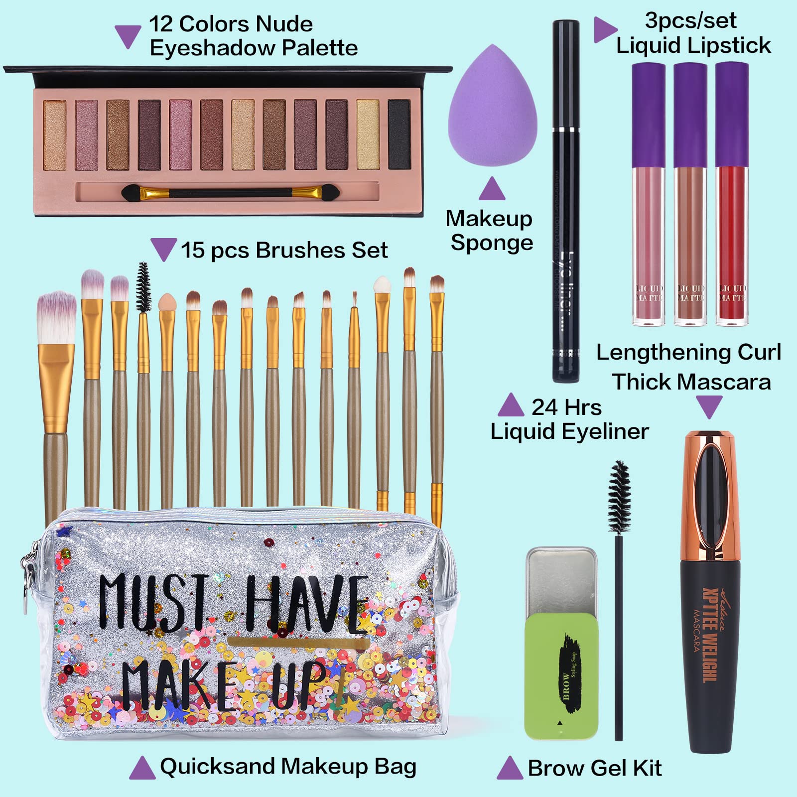 QiBest waterproof mascara and precise eyeliner kit for defined lashes and sharp cat eyes