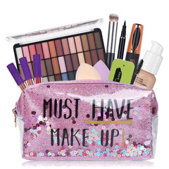 QiBest pink shimmering makeup bag for easy storage and travel