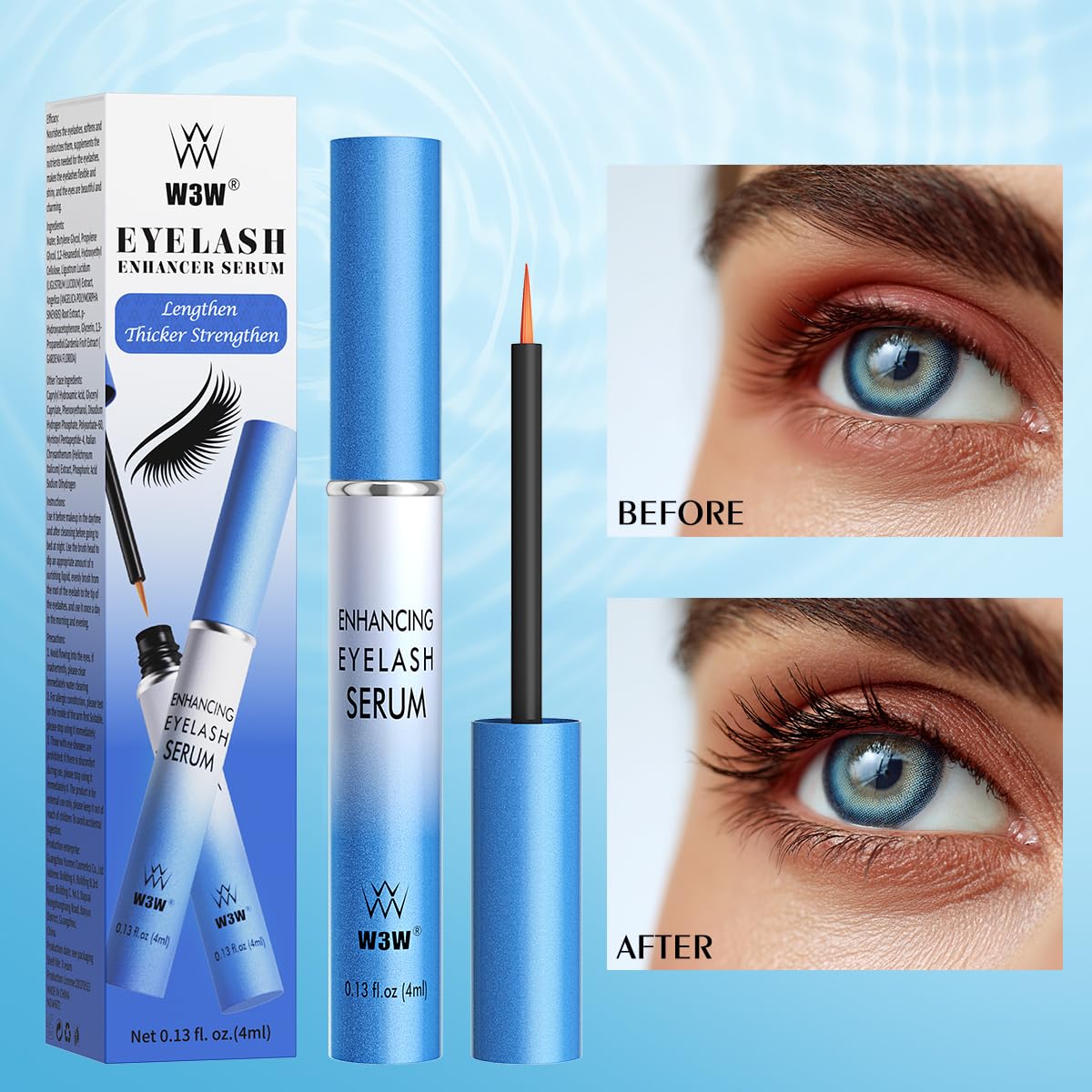 QIC W3W lash and brow detail highlights fuller-looking strands with daily use.