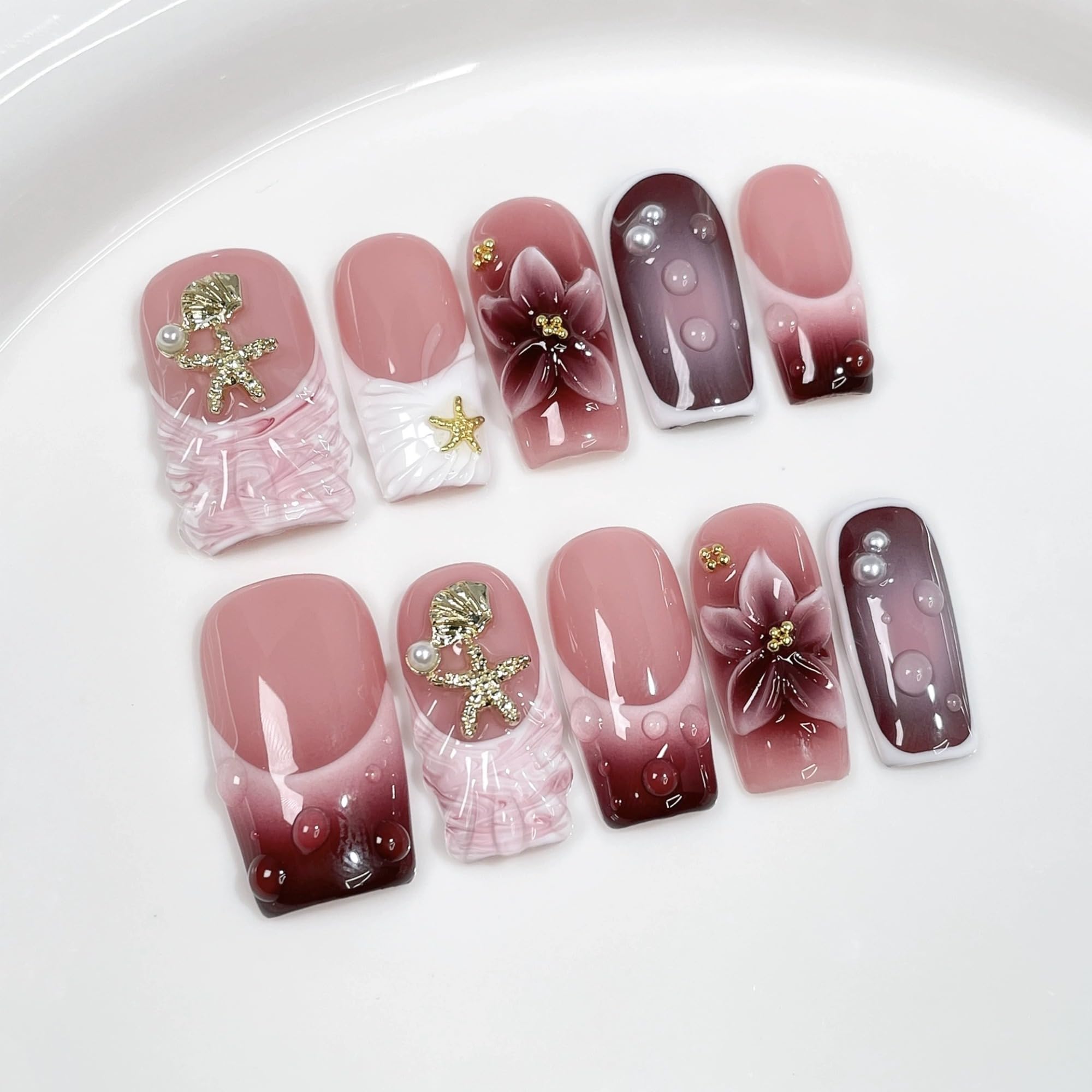 Qicaijia 10-piece square press-on nails in medium size for quick at-home manicure