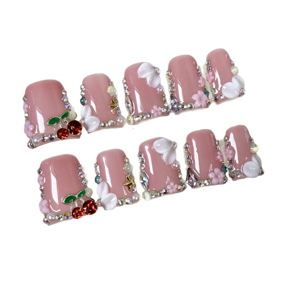 Qicaijia 3D cherry design nails for cute eye-catching looks
