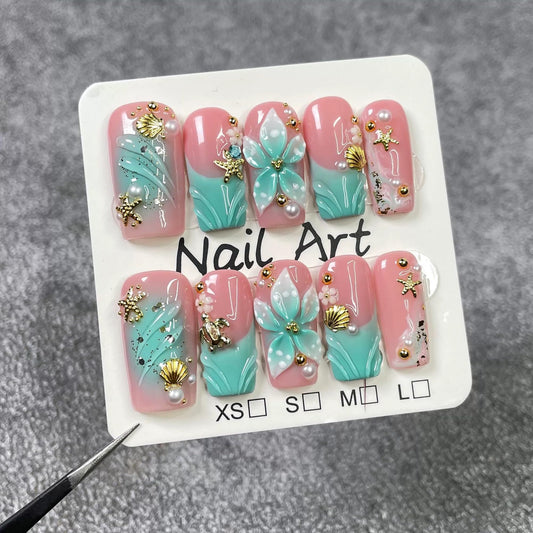 Qicaijia 3D flower art nails with subtle shimmer