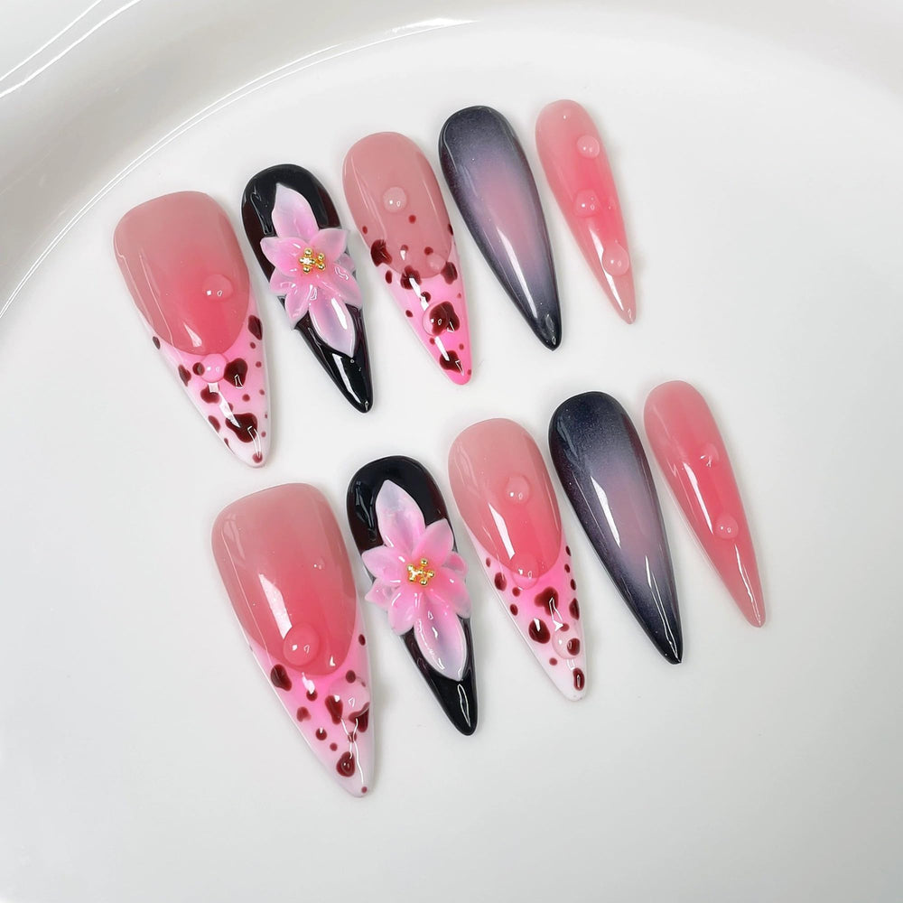 Qicaijia almond press on nails in pink ombre for a glossy mani