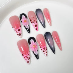 Qicaijia almond press on nails in pink ombre for a glossy mani