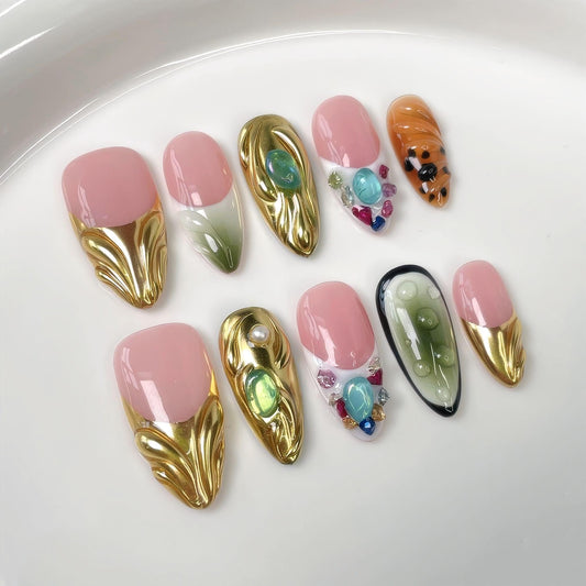 Qicaijia almond press-on nails in short style for elegant occasions