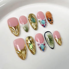 Qicaijia almond press-on nails in short style for elegant occasions