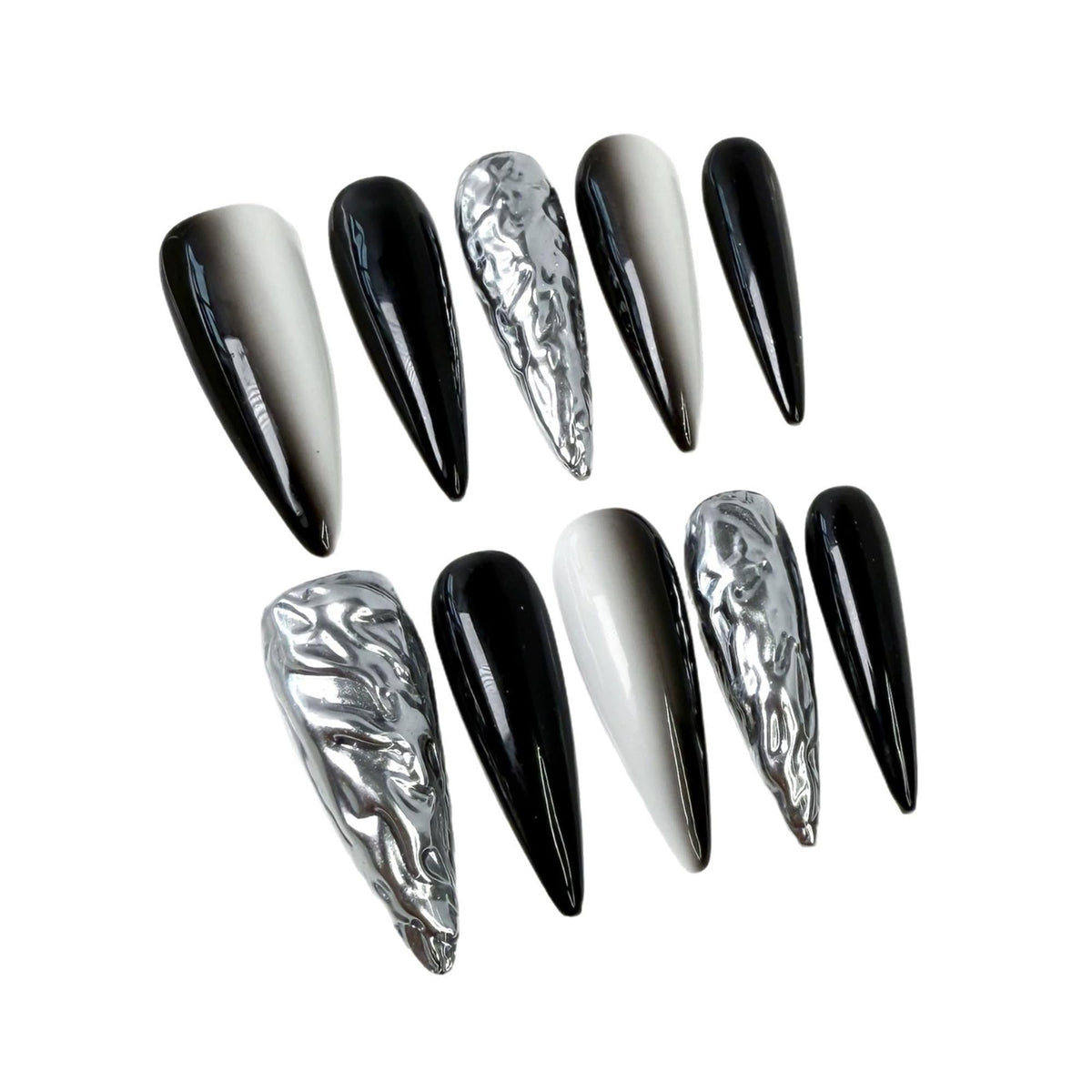 Qicaijia black white ombre stiletto nails for bold evening style.
