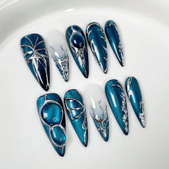 Qicaijia blue catseye almond nails for a chic daily look