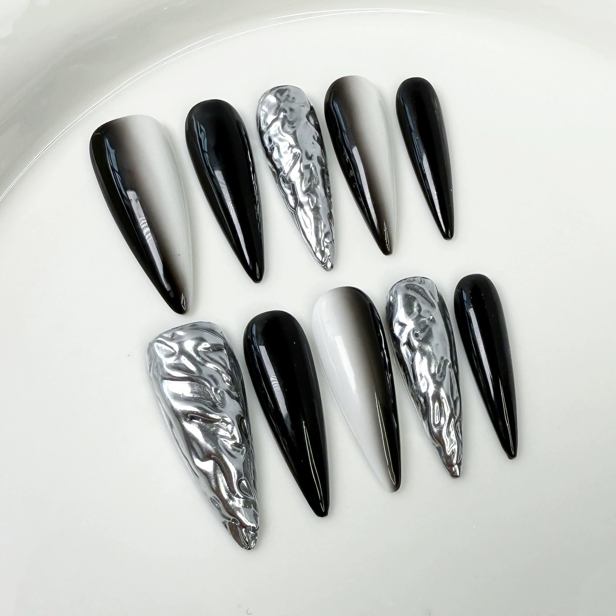 Qicaijia chrome sparkle acrylic nails add glamorous shine instantly.