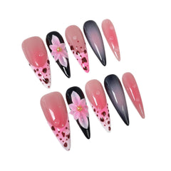 Qicaijia French tip nails with 3D flower design for elegant flair