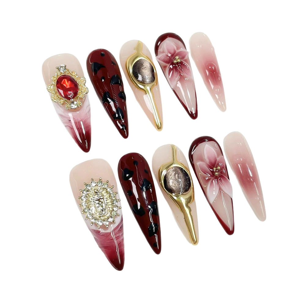 Qicaijia glossy stiletto nails with shine