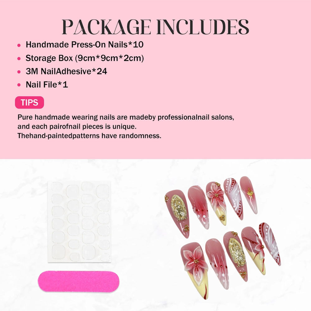 Qicaijia glue-on nail kit with jelly glue for secure wear.