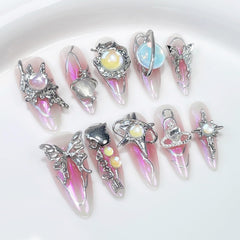 Qicaijia handmade nails in long almond design for an elegant home manicure