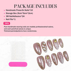 Qicaijia luxury almond press-ons with rhinestones for a sophisticated finish