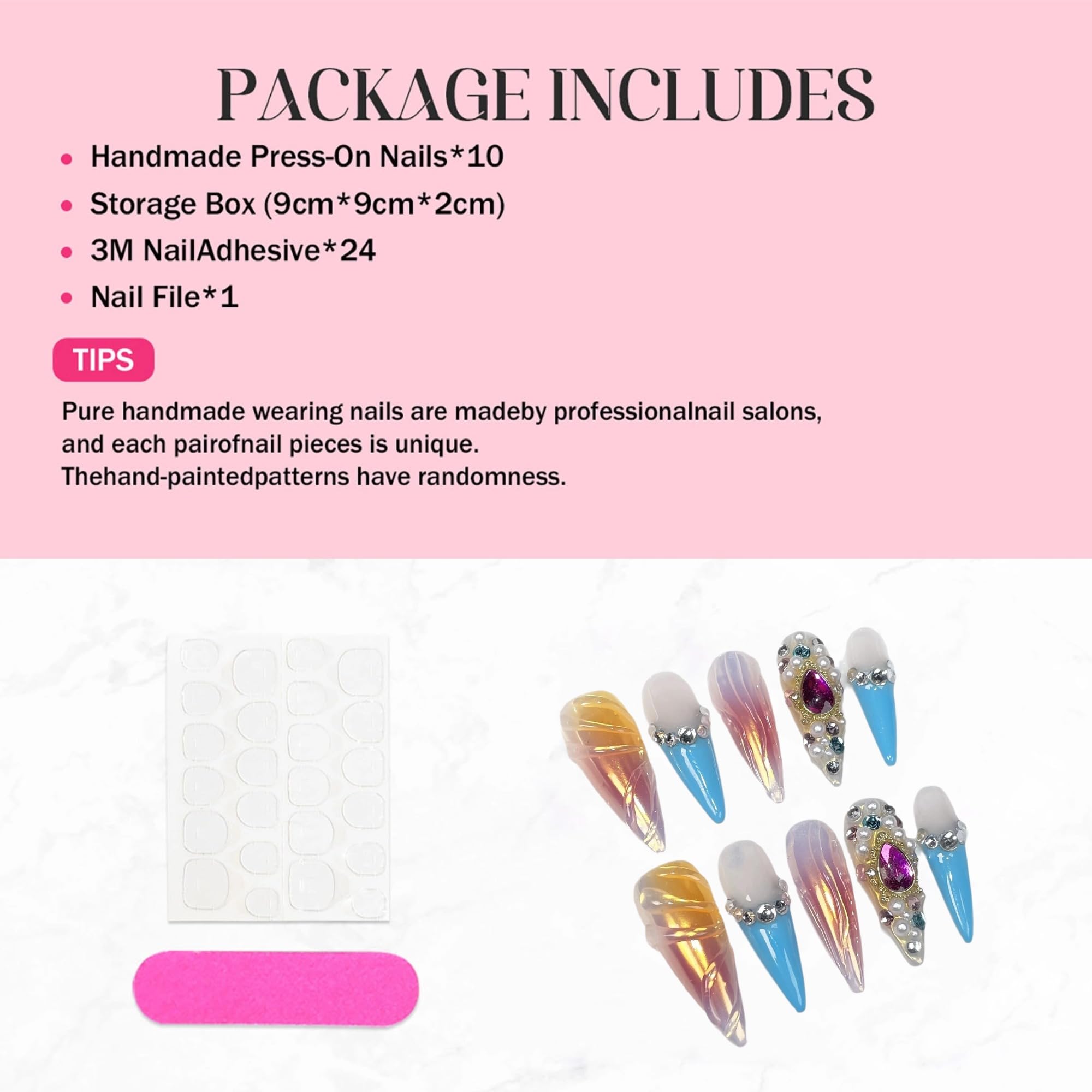 Qicaijia set includes jelly glue and tools for easy at-home application.