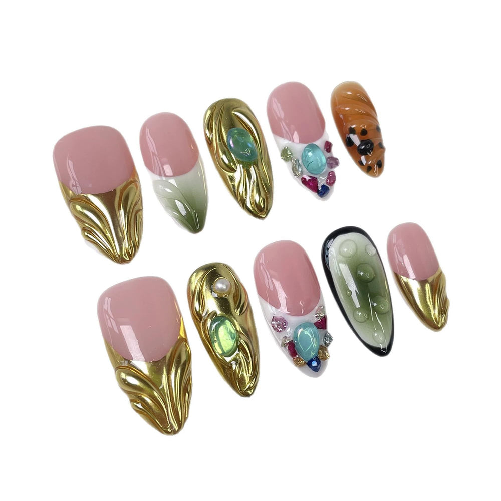 Qicaijia press-on nails with glue for quick secure manicure
