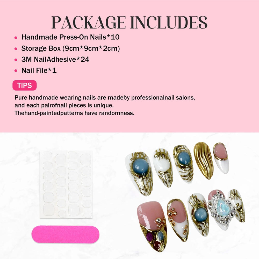 Qicaijia press-on nails set includes glue for easy, mess-free application.