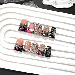 Qicaijia press-on nails with jelly glue for quick DIY manicure.