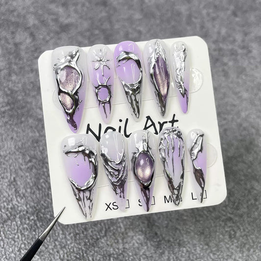 Qicaijia 3D cat’s eye nails with glossy finish for glam party styling
