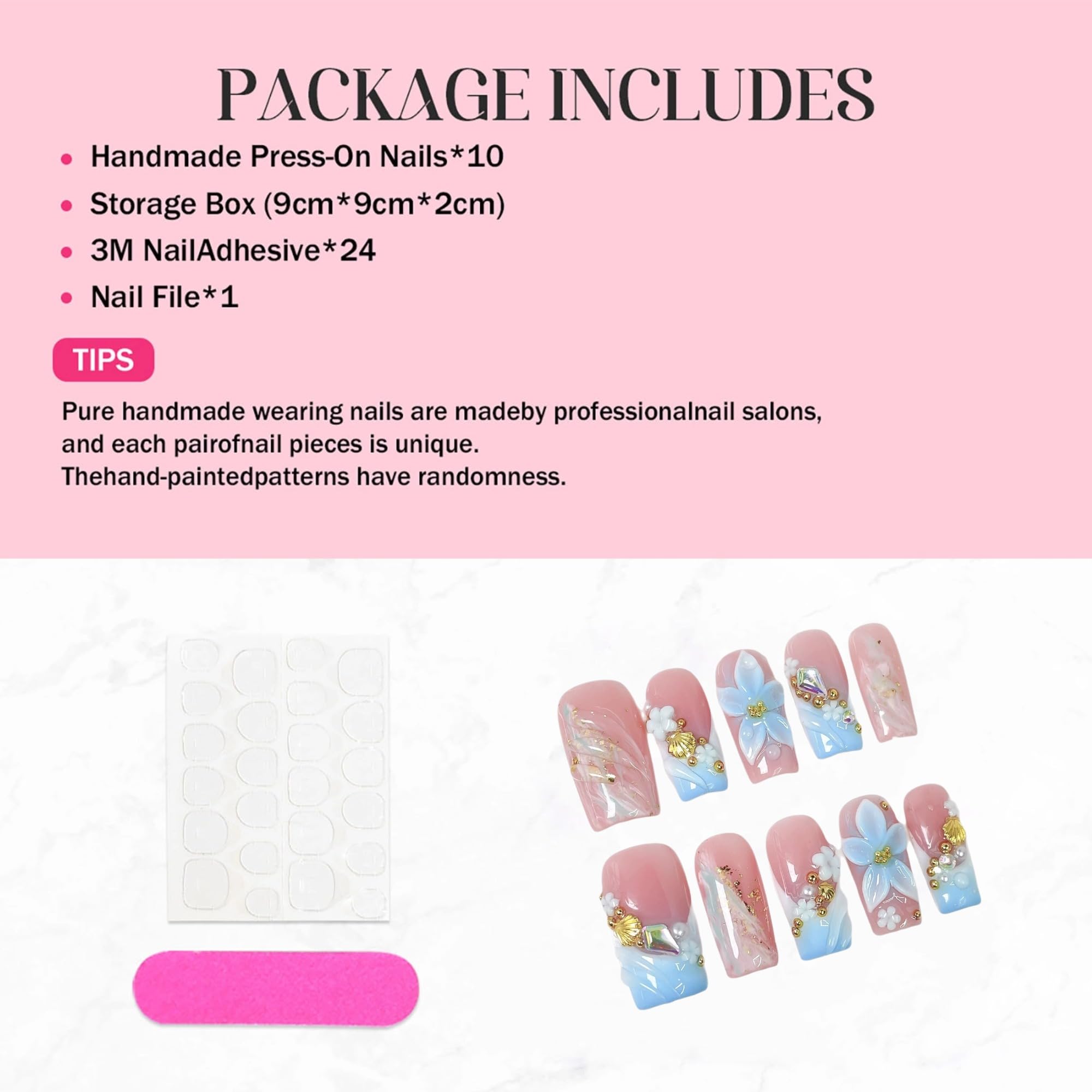 Qicaijia reusable acrylic press-on nails kit for multiple wears.