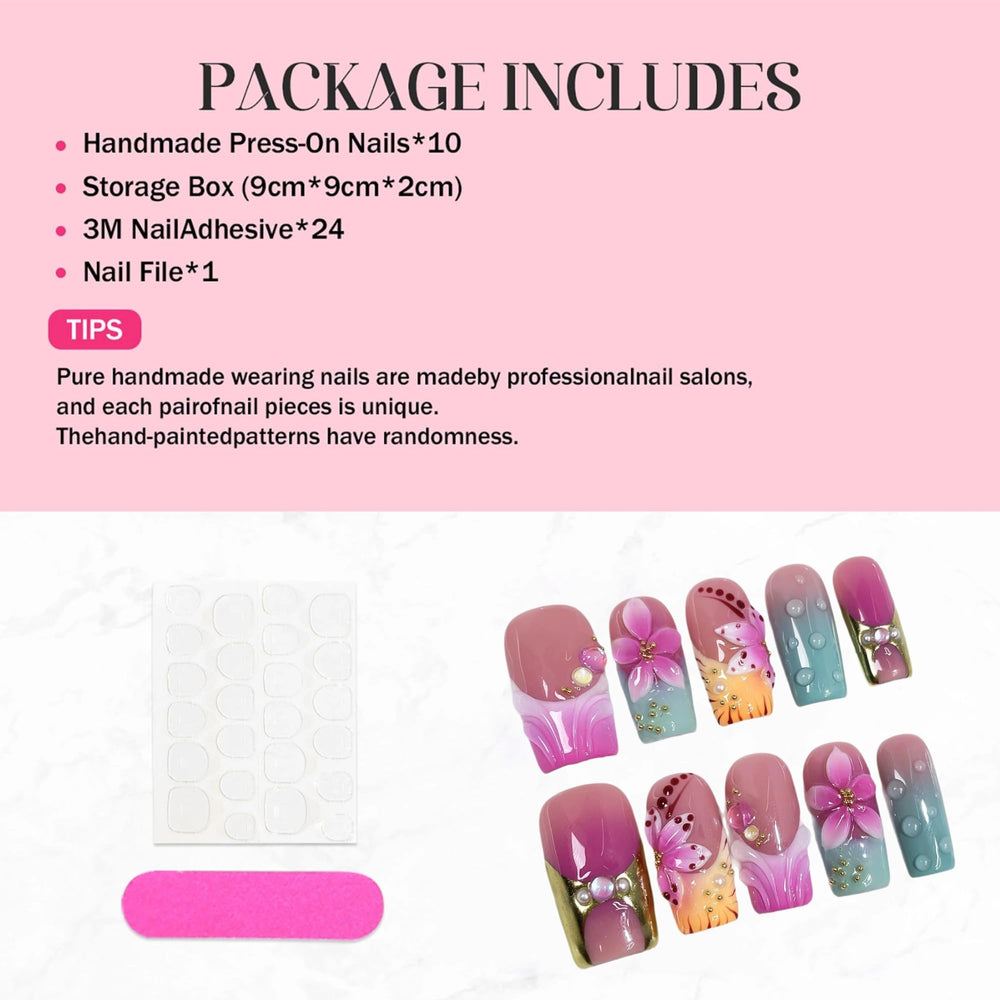 Qicaijia square nails with included adhesive glue for quick fit.
