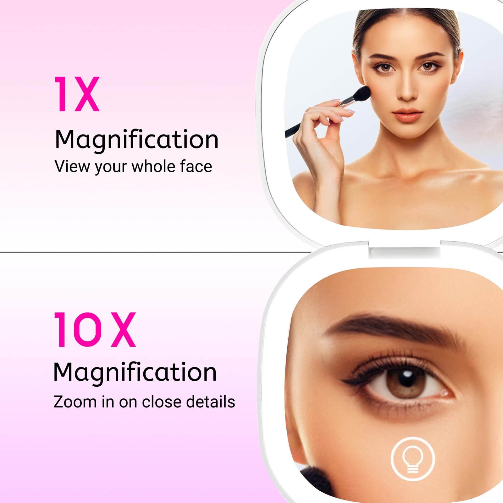 Qidoe travel mirror shows 3 lighting modes for accurate color during makeup