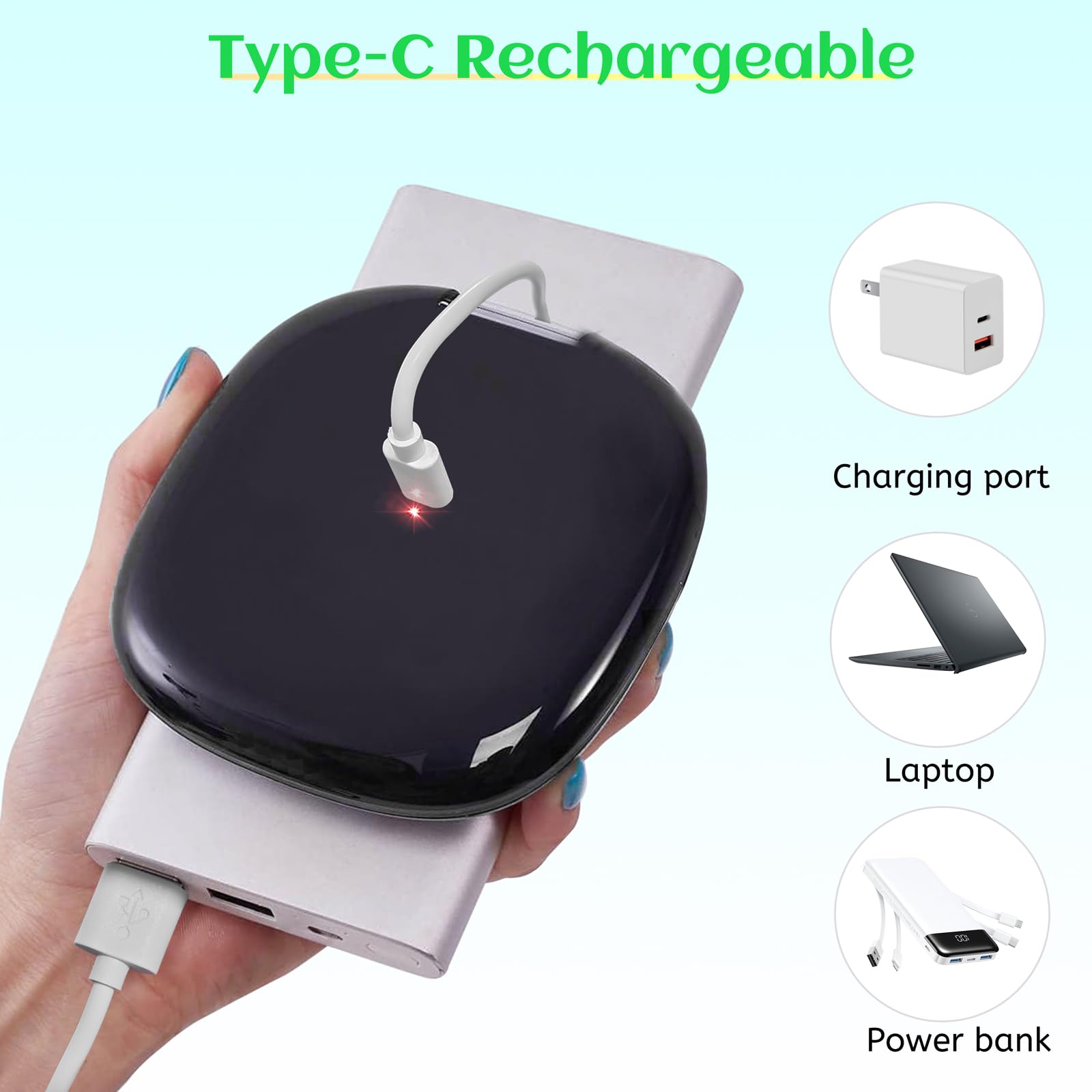 Qidoe compact travel makeup mirror USB-C rechargeable for convenient power on the go.