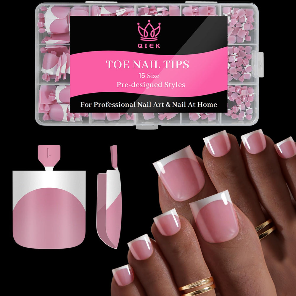 QIEK toe nail press-ons Berry Pink French tip close-up for a chic, salon-like look